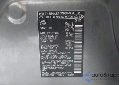 2018 Nissan Rogue Sv from USA, damaged, VIN KNMAT2MV2JP601352